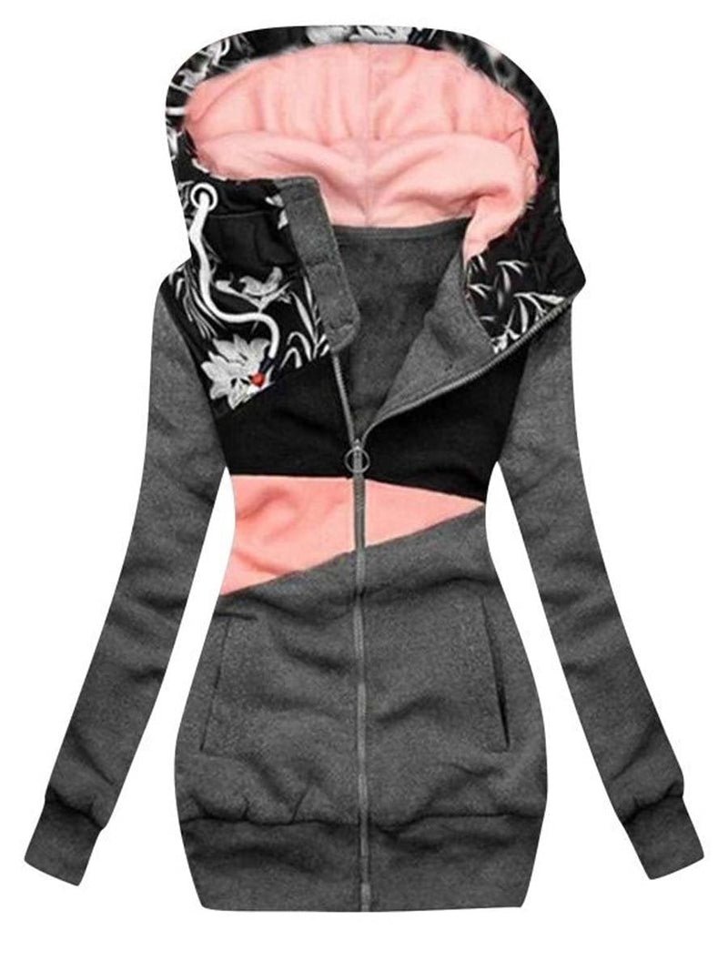 Fashion Print Contrast Color Hooded Jacket