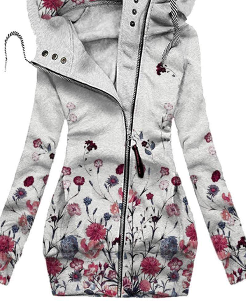 Fashion Printed Long Sleeve Zipper Hooded Jacket