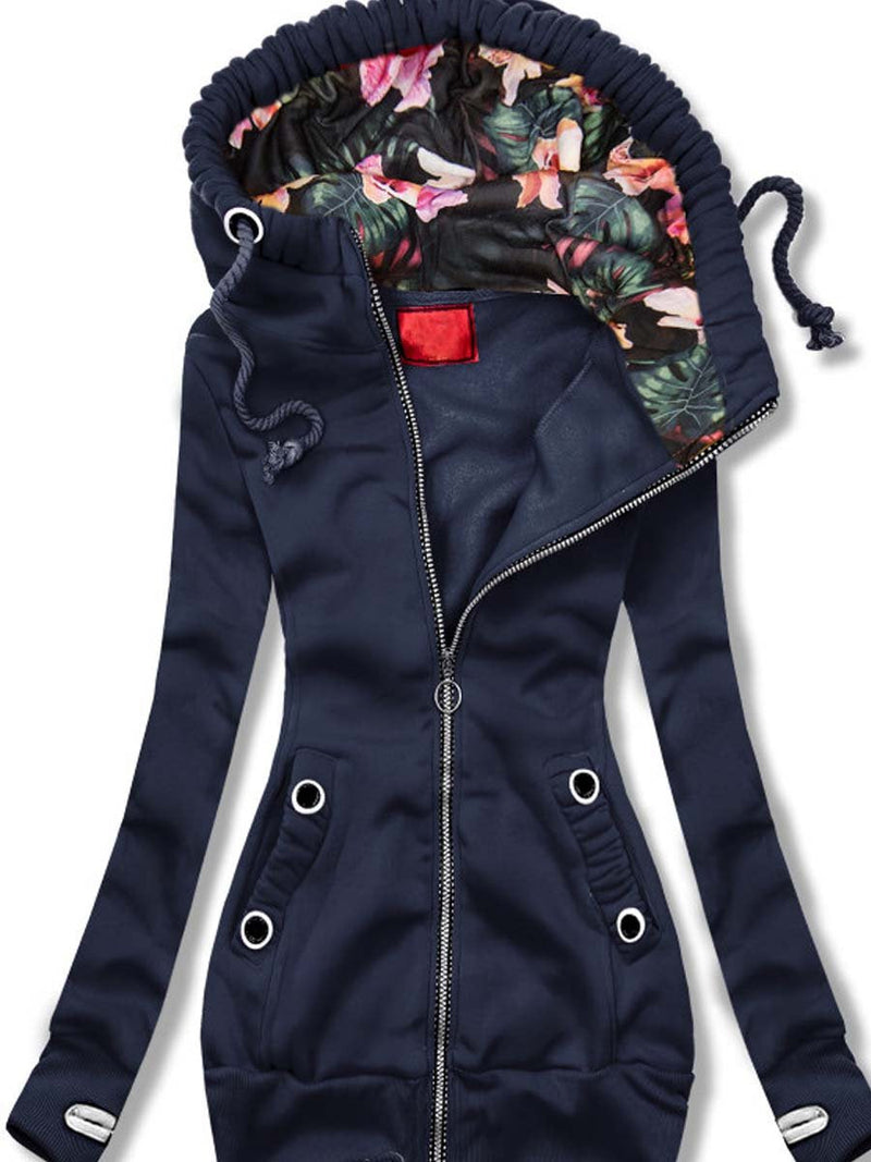 Fashion Print Contrast Color Hooded Jacket