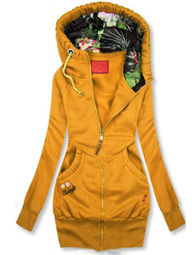 Fashion Print Contrast Color Hooded Jacket