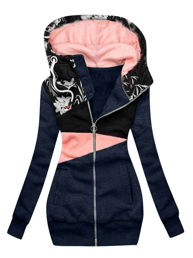 Fashion Print Contrast Color Hooded Jacket