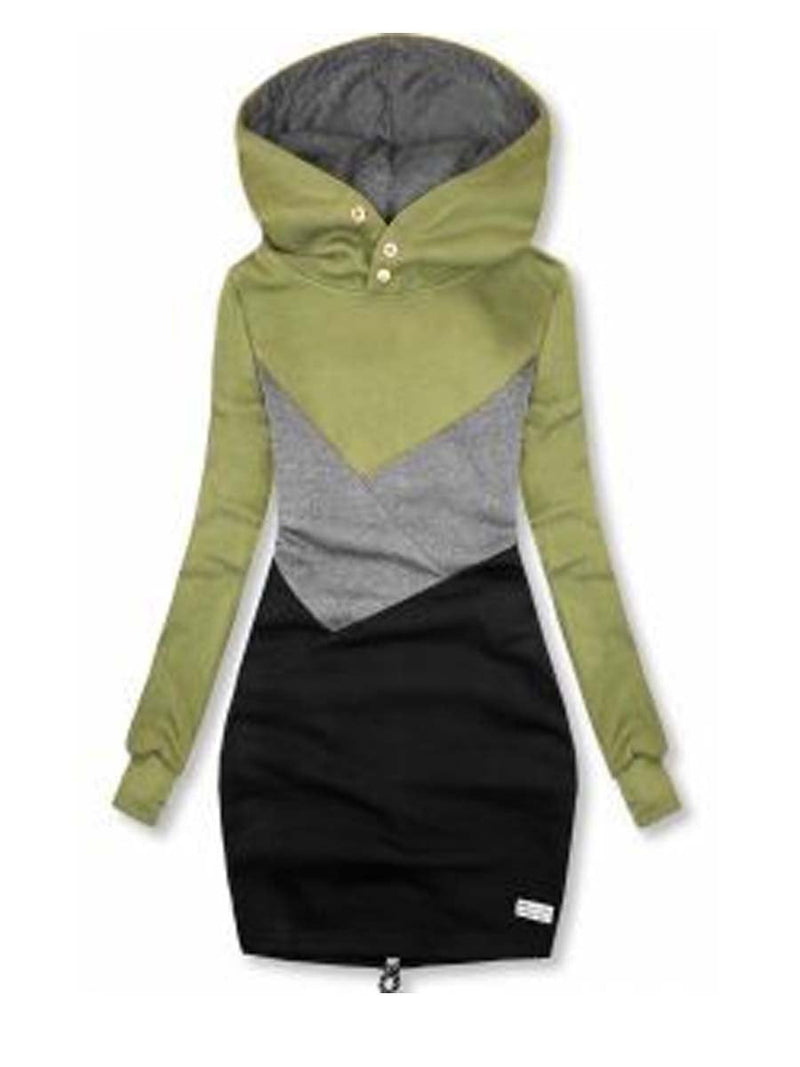 Fashion Contrast Color Hooded Casual Top