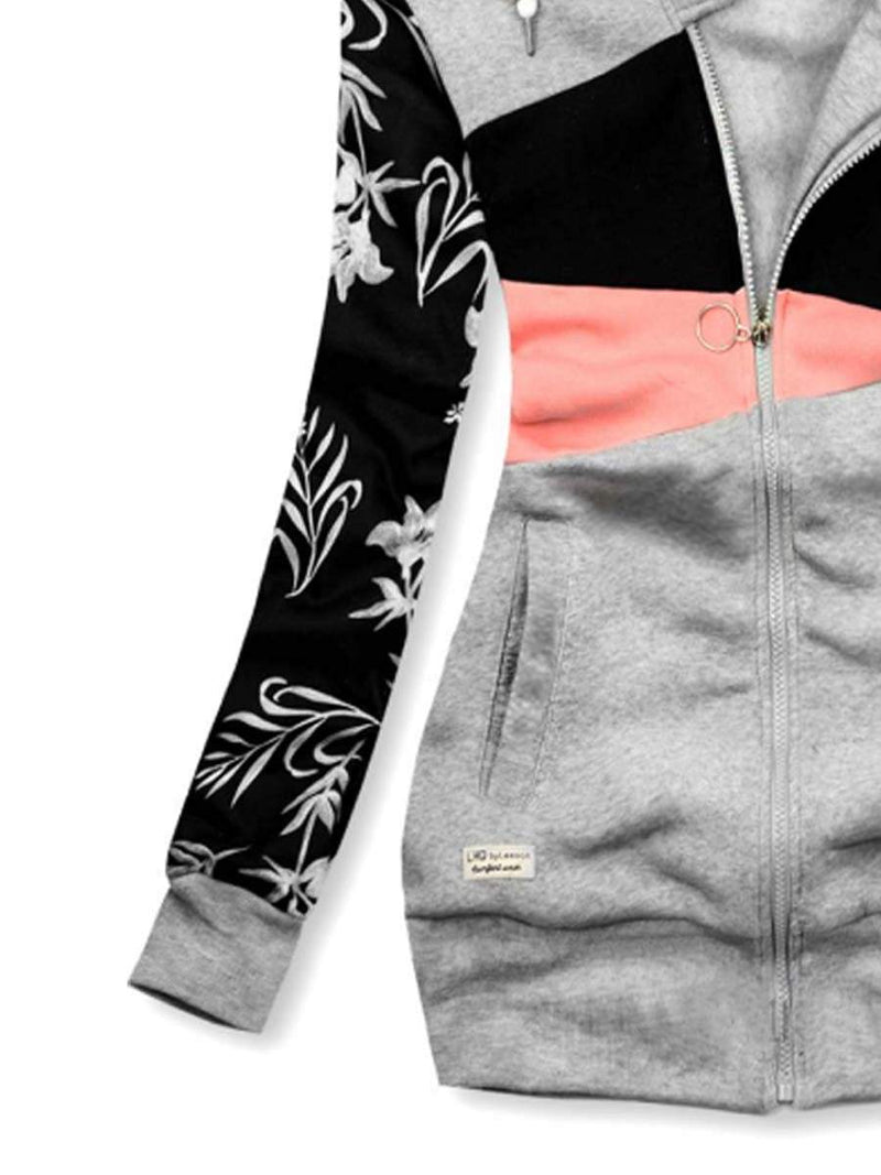 Fashion Print Contrast Color Hooded Jacket