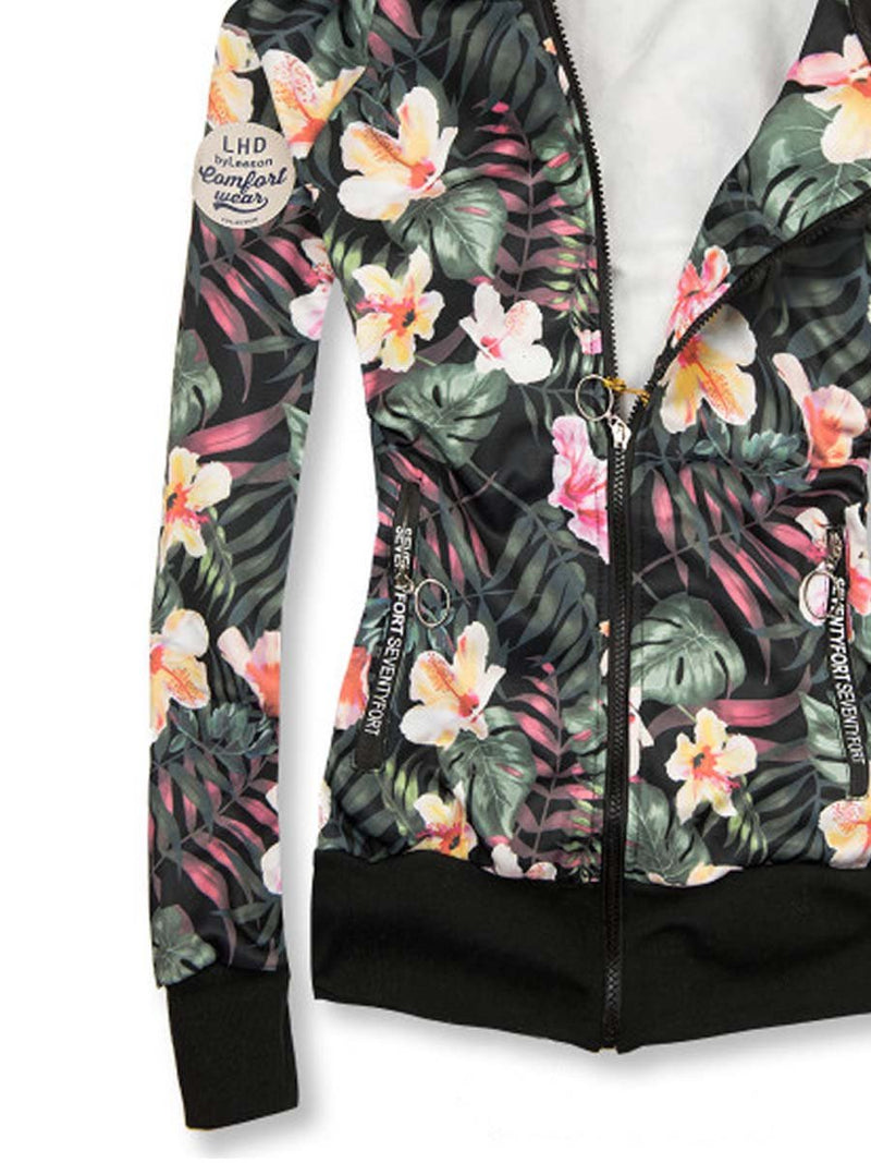 Zip Fashion Print Hooded Jacket