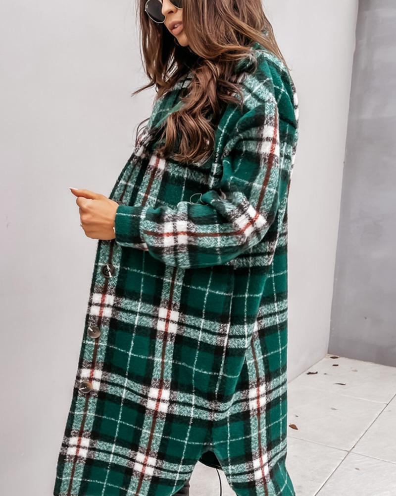 Long Sleeve Plaid Print Shirt Jacket