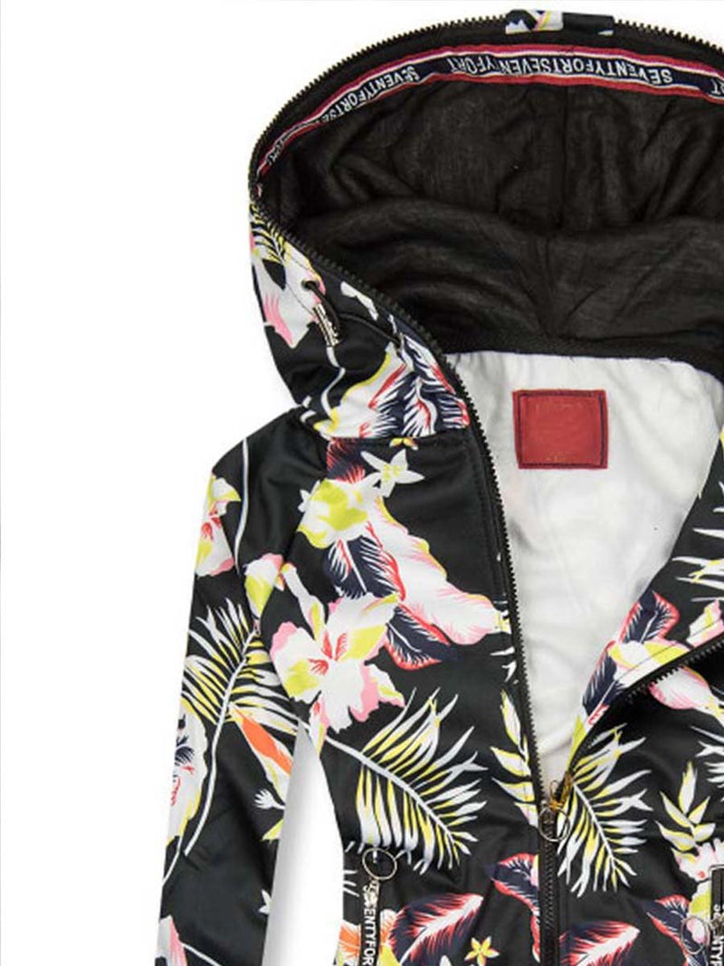 Zip Fashion Print Hooded Jacket