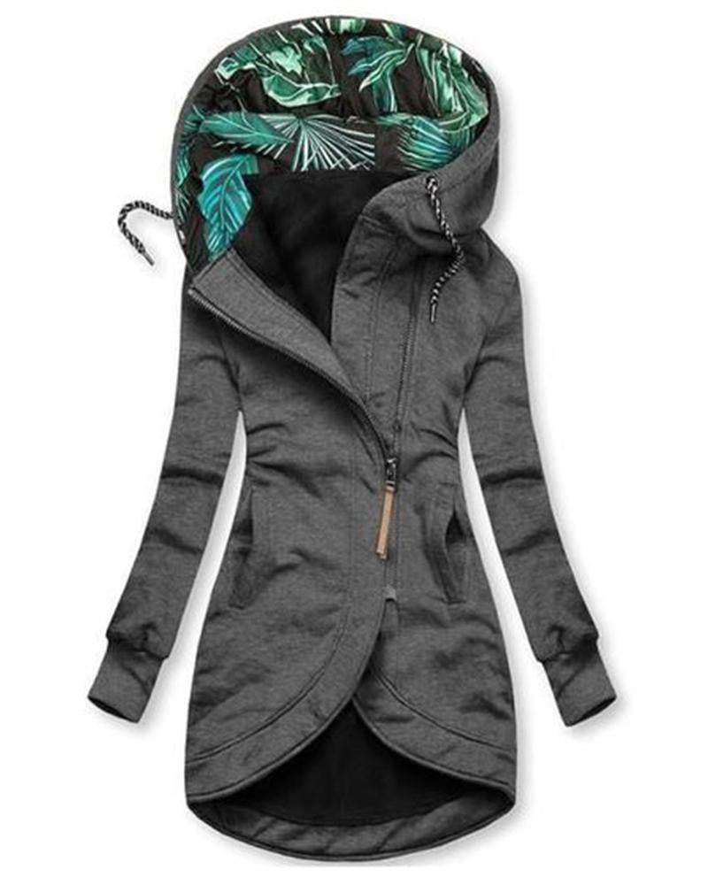 Printed Long Sleeve Zip Hooded Jacket