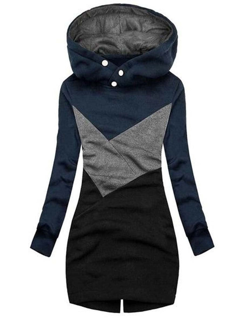 Fashion Contrast Color Hooded Casual Top