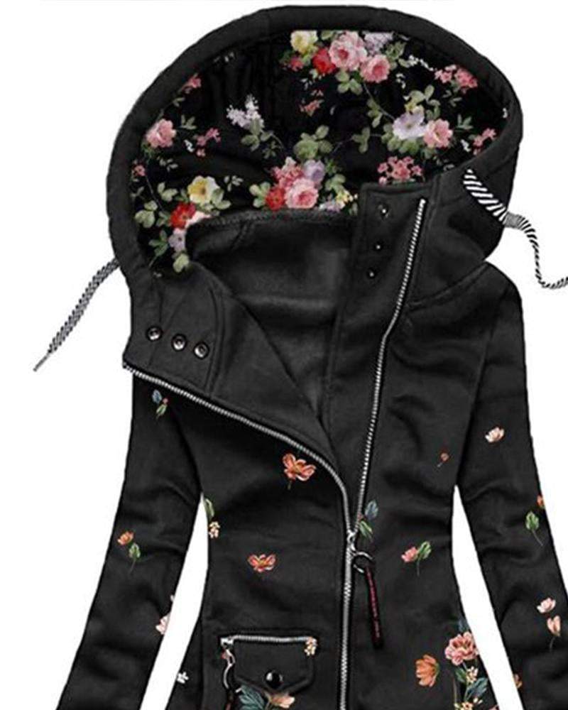 Fashion Printed Long Sleeve Zipper Hooded Jacket