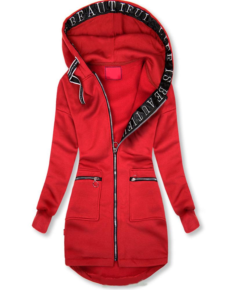 Casual Hooded-Print Casual Coat