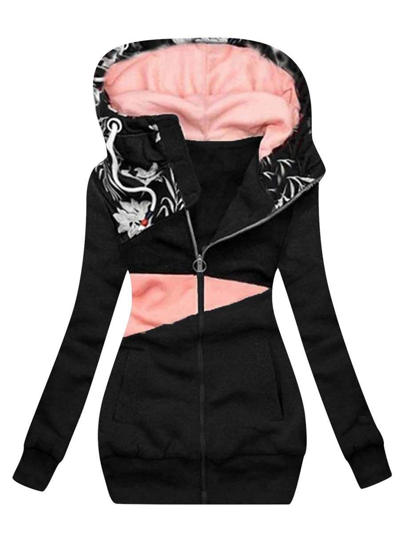 Fashion Print Contrast Color Hooded Jacket