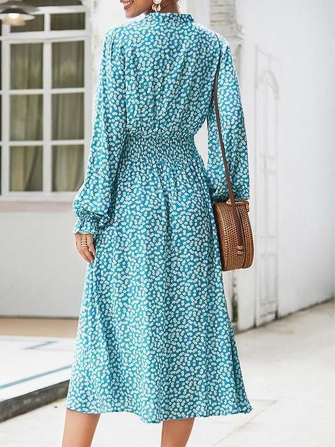 Robe Midi Imprimée à Pois Col V