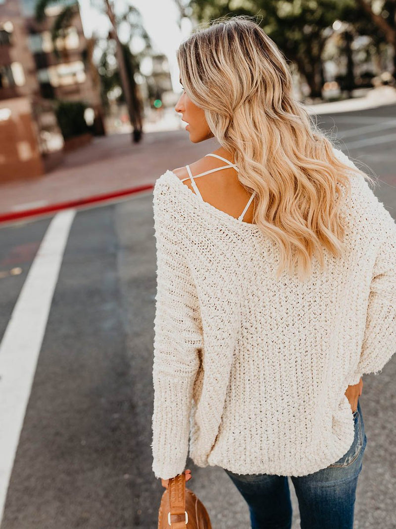 Pull en Tricot Décolleté Profond Blanc