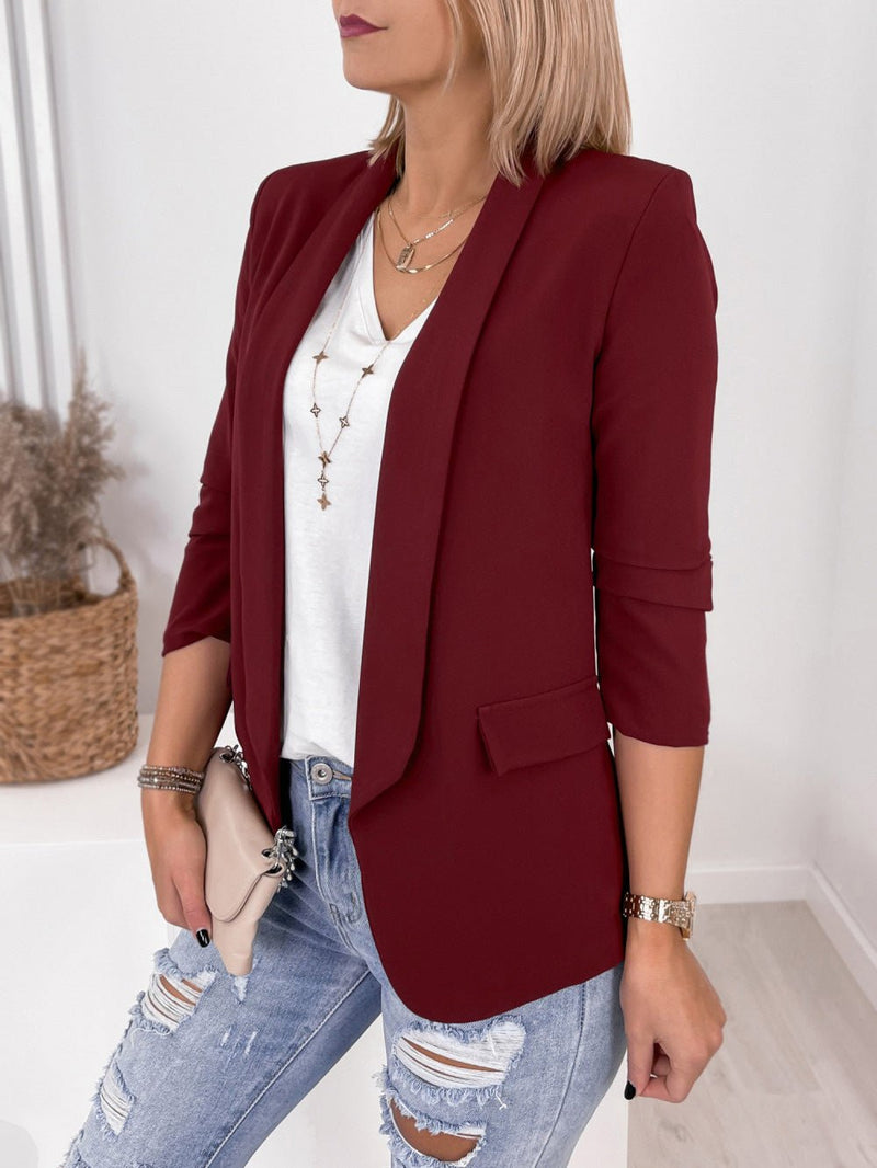 Blazer Manches Longues Coupe Slim Revers Unis