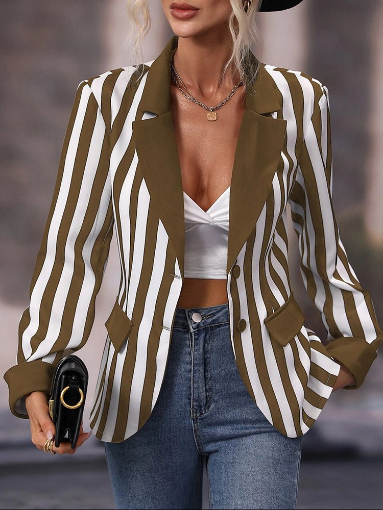 Women's Blazers Striped Lapel Commuter Long Sleeve Blazer