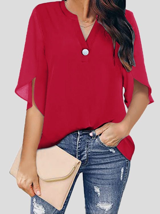 Women's Blouses Casual V-Neck Short Sleeve Chiffon Blouse