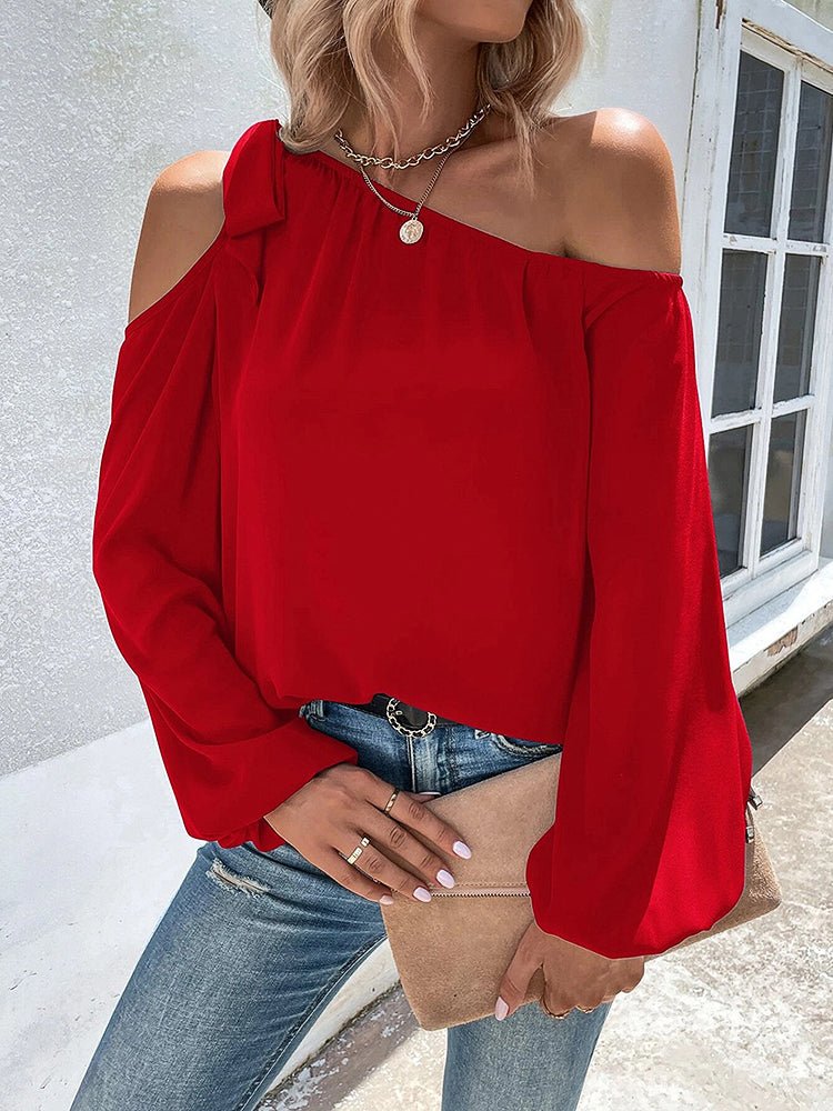 Women's  Blouses Chiffon Temperament Off Shoulder Tie Loose  Blouse