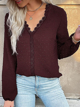 Women's Blouses Commuter Long Sleeve Lace Splice Blouse