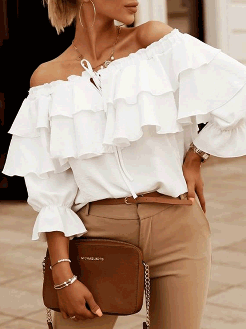 Women's Blouses Off-Shoulder Ruffle Long Sleeve Blouse