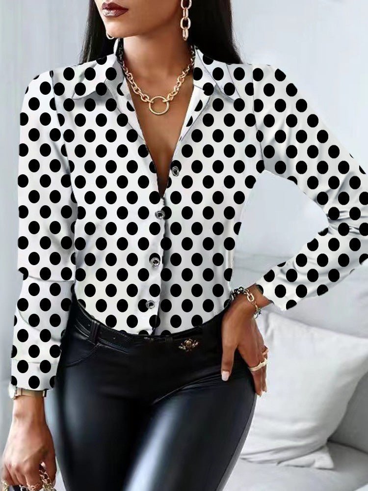 Women's Blouses Printed Lapel Button Long Sleeve Blouse