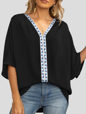 Women's Blouses V-Neck Dolman Sleeve Chiffon Blouse