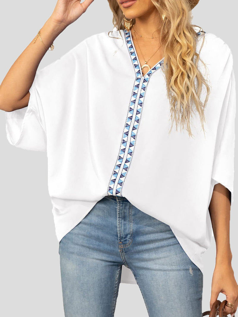 Women's Blouses V-Neck Dolman Sleeve Chiffon Blouse