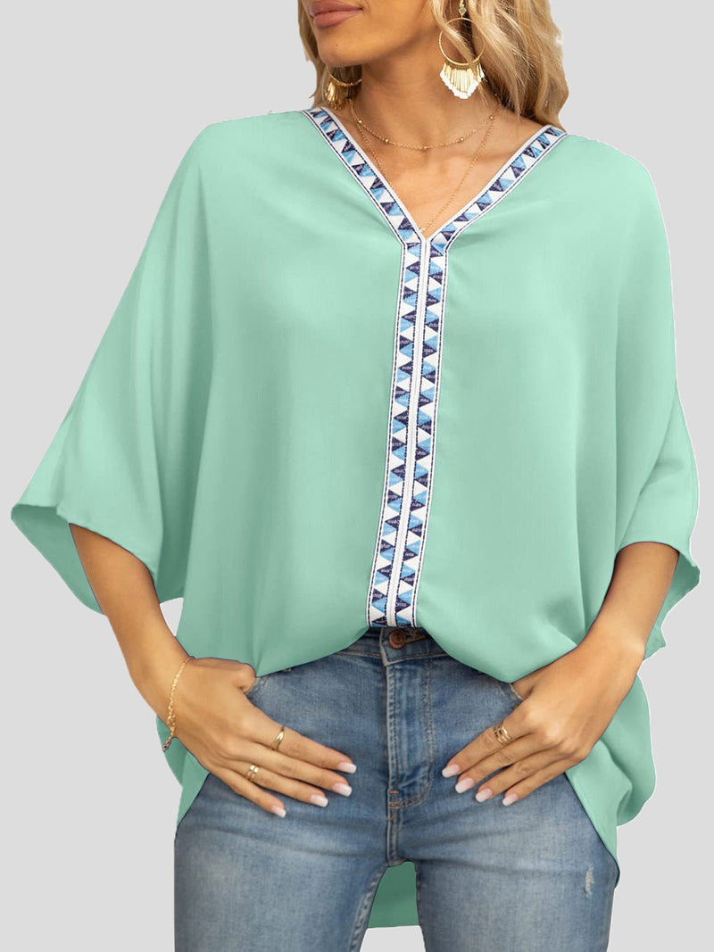 Women's Blouses V-Neck Dolman Sleeve Chiffon Blouse