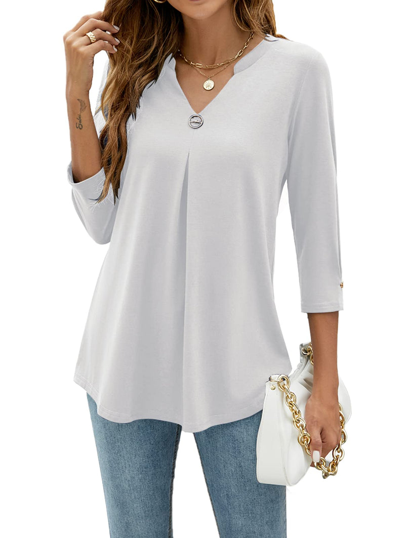 Women's Blouses V Neck Mid Sleeve Casual Loose Blouse