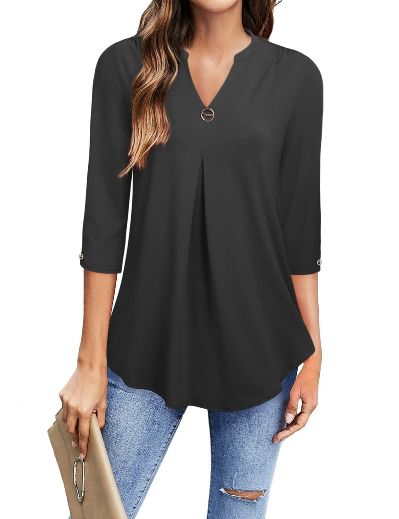 Women's Blouses V Neck Mid Sleeve Casual Loose Blouse