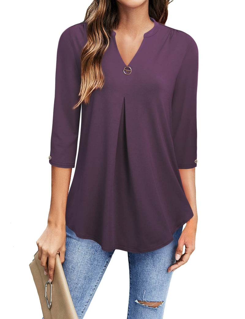 Women's Blouses V Neck Mid Sleeve Casual Loose Blouse