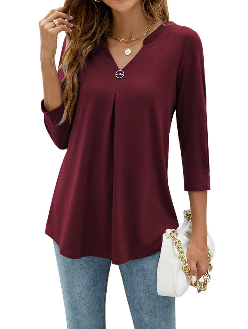 Women's Blouses V Neck Mid Sleeve Casual Loose Blouse