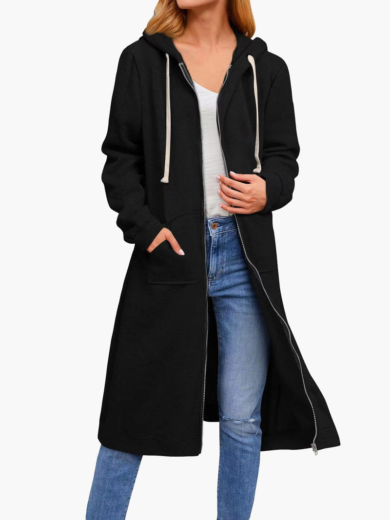 Women's Cardigans Loose Zip Pocket Hooded Long Cardigan