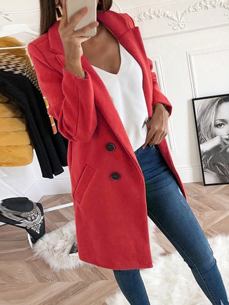 Women's Coats Lapel Fitted Woolen Long Sleeve Coat