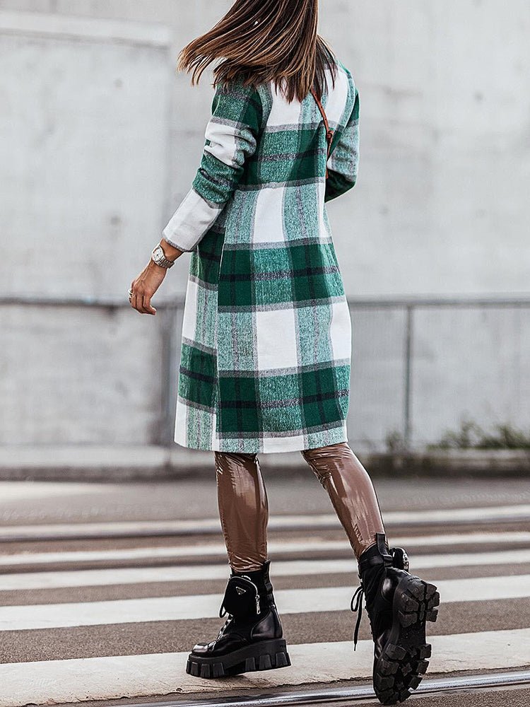 Women's Coats Lapel Plaid Print Wool Coat