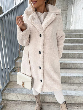 Women's Coats Lapel Single Breasted Long Sleeve Plush Long Coat