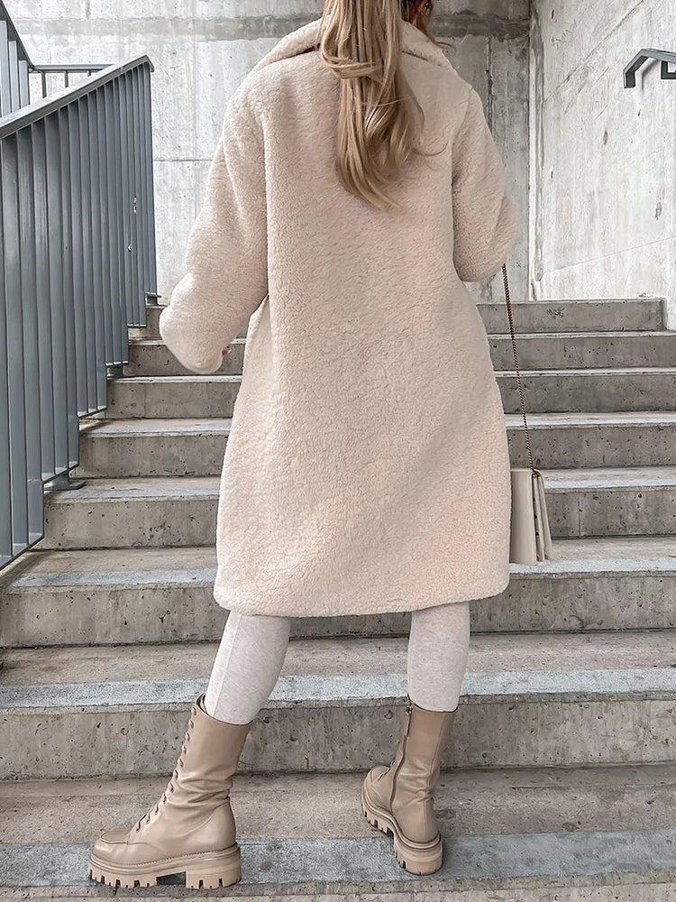 Women's Coats Lapel Single Breasted Long Sleeve Plush Long Coat