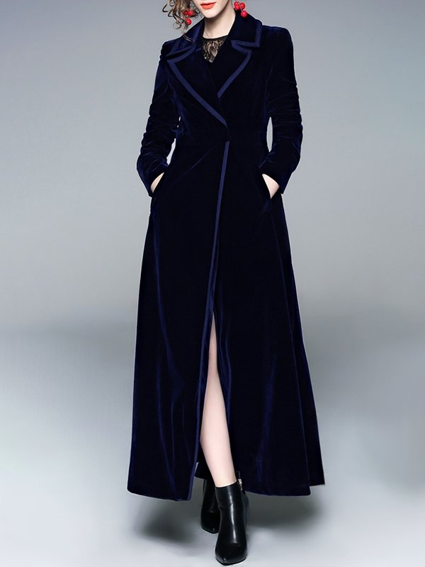 Women's Coats Notched Lapel Velvet Coat