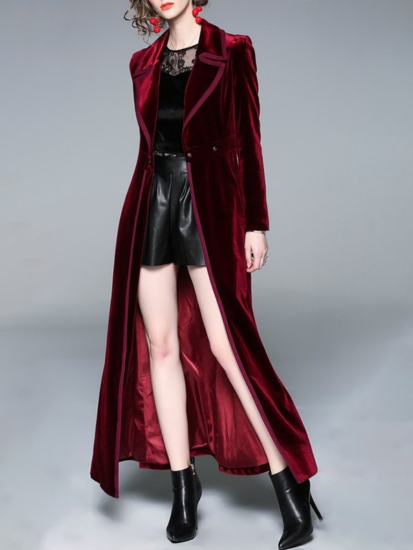 Women's Coats Notched Lapel Velvet Coat