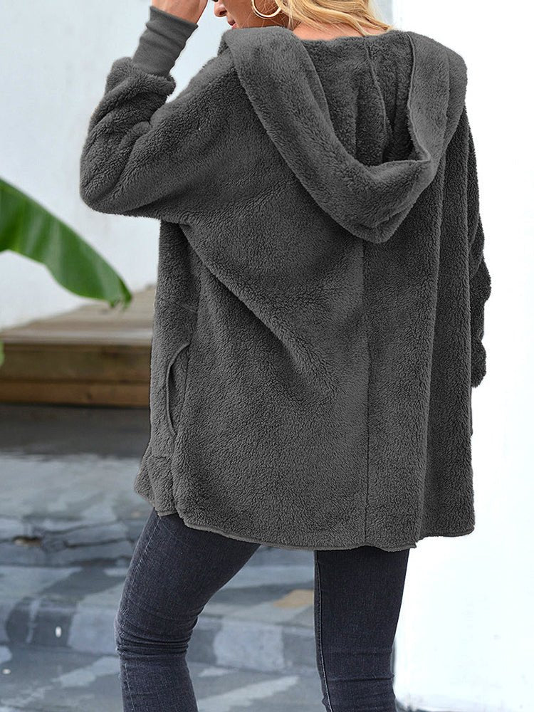 Women's Coats Plush Lapel Hooded Medium Long Sleeve Coat