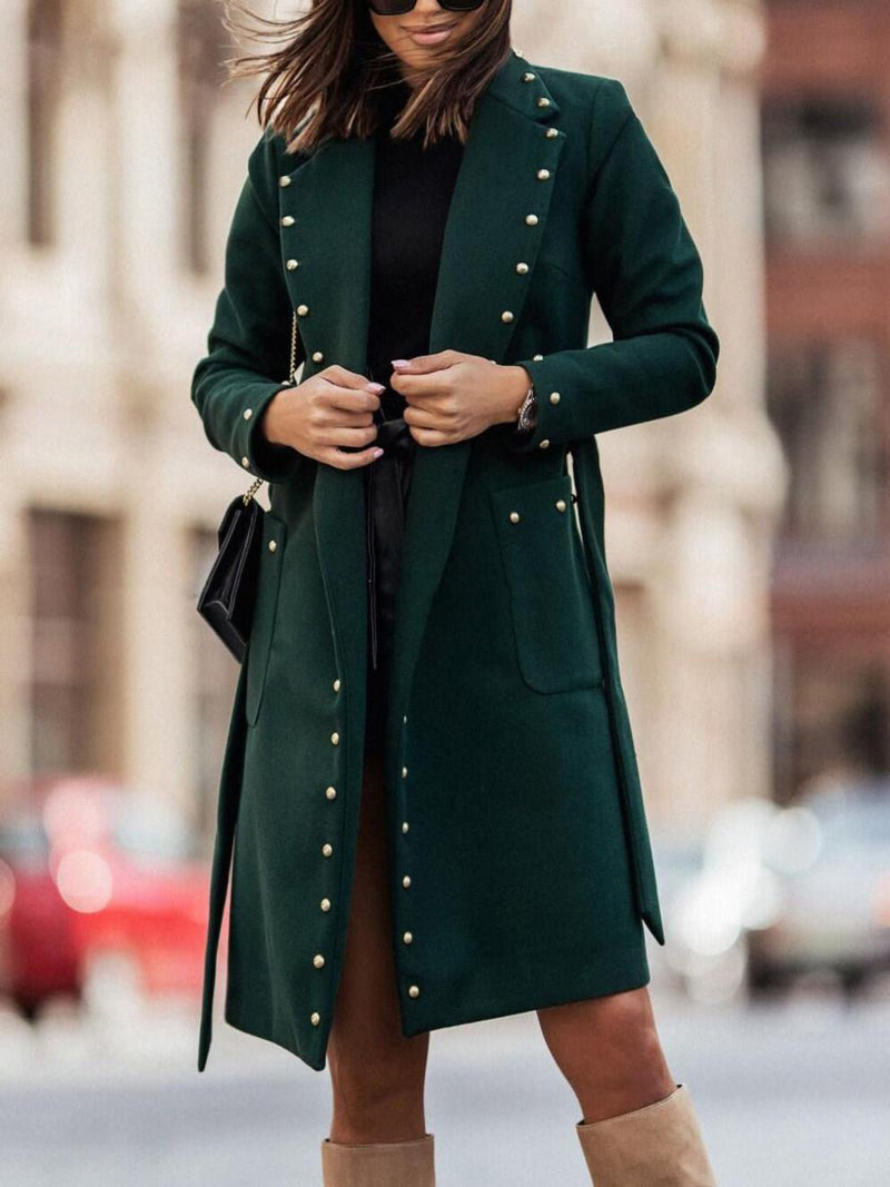 Women's Coats Simple Double Breasted Rivet Lapel Wool Coat