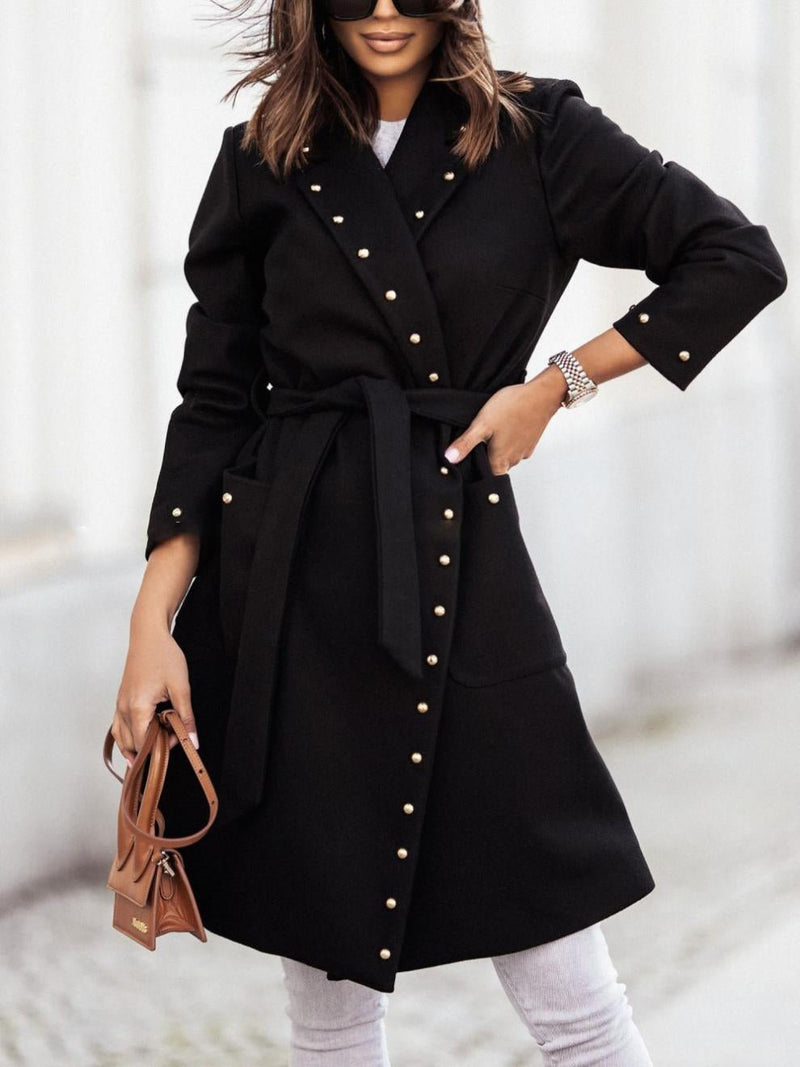 Women's Coats Simple Double Breasted Rivet Lapel Wool Coat