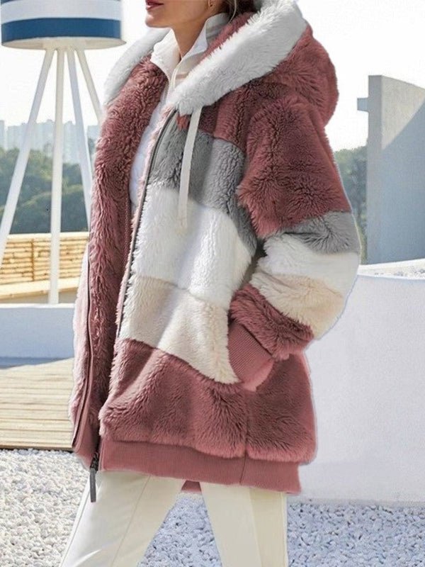 Women's Coats Warm Plush Patchwork Loose Coat