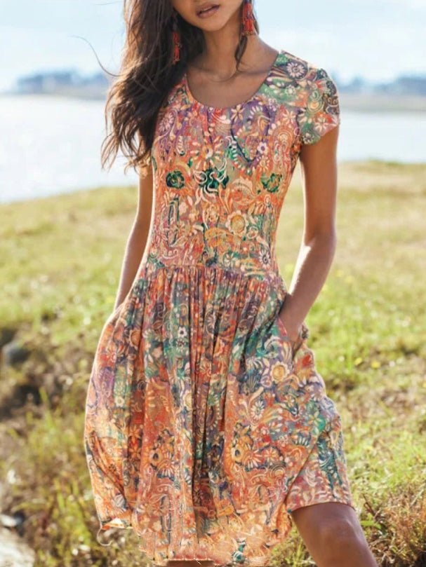 Women's Dresses Bohemian Print Pocket Short Sleeve Dress