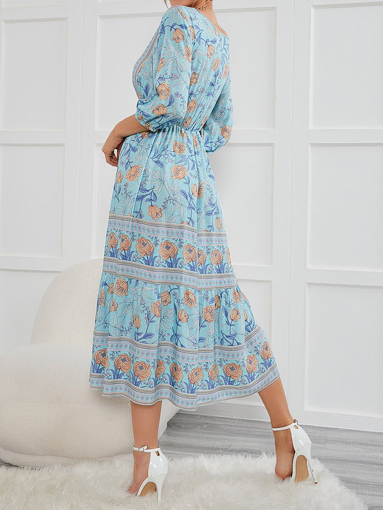 Women's Dresses Bohemian Printed Medium Sleeve Midi Dress