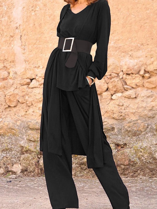 Women's Dresses Casual Solid Belted Long Sleeve Dress