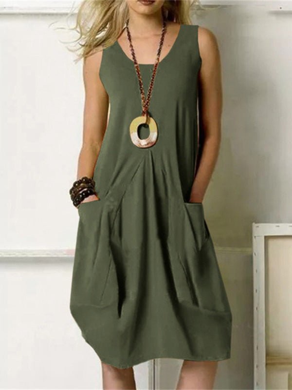 Women's Dresses Casual Solid Sleeveless Pocket Dress