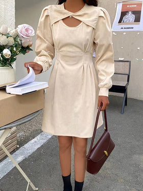 Women's Dresses Corduroy Solid Cut-Out Cross Neck Mini Dress