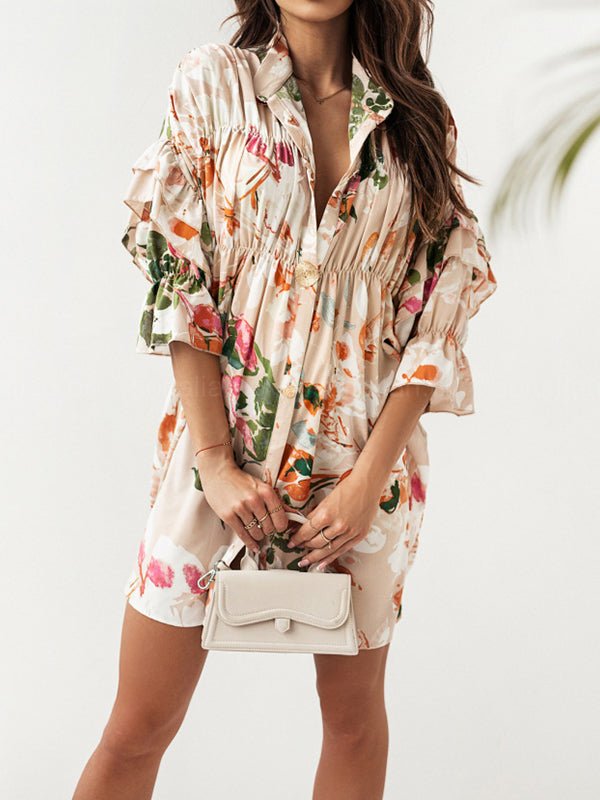 Women's Dresses Floral Print Layered Sleeve Mini Dress