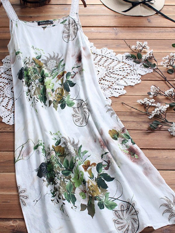 Women's Dresses Floral Print Square Neck Sleeveless Casual Dress