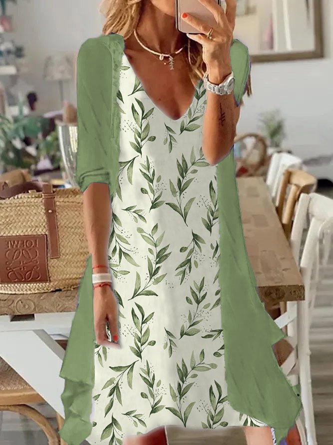 Women's Dresses Floral Print V-Neck Chiffon Two-Piece Dress